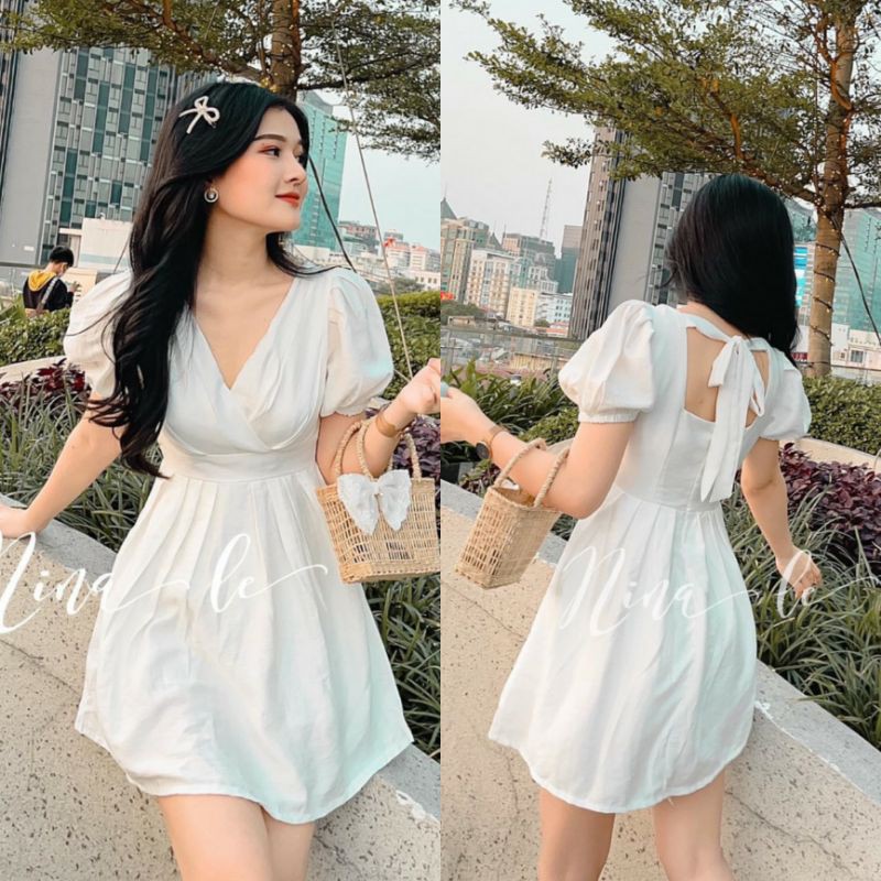 ĐẦM TRẮNG CÓ QUẦN ĐẮP CHÉO CỘT NƠ LƯNG