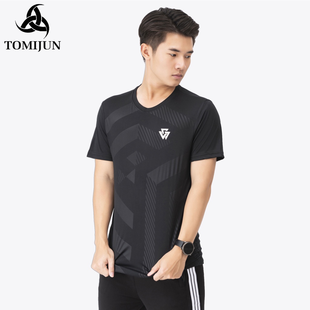 Áo Thể Thao Nam Cộc Tay TOMIJUN Áo thun lạnh cổ tròn, ép vân cao cấp, phong cách, mạnh mẽ và năng động _AOW