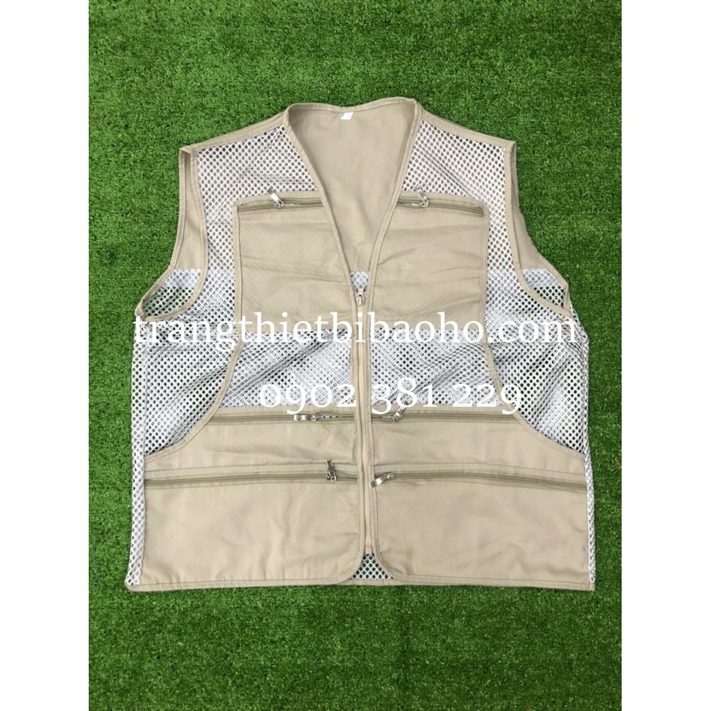 Áo ghi lê phản quang kaki phối lưới 8 túi 7 khóa kéo thoáng mát - 5 màu lựa chọn