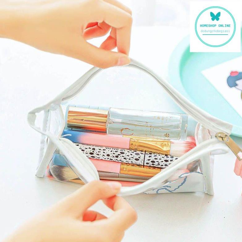 Túi đựng bút mỹ phẩm trong suốt hình tam giác in họa tiết dễ thương HOME SHOP ONLINE
