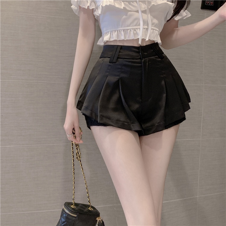 Quần Culottes Lưng Cao Viền Ren Bằng Lụa Phong Cách Hàn Quốc Kiểu Mới