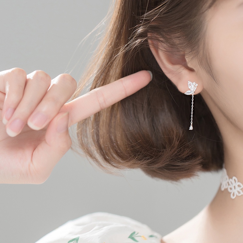 Khuyên tai bạc Ý s925 hoa 2 cánh tinh tế G2595 - AROCH Jewelry