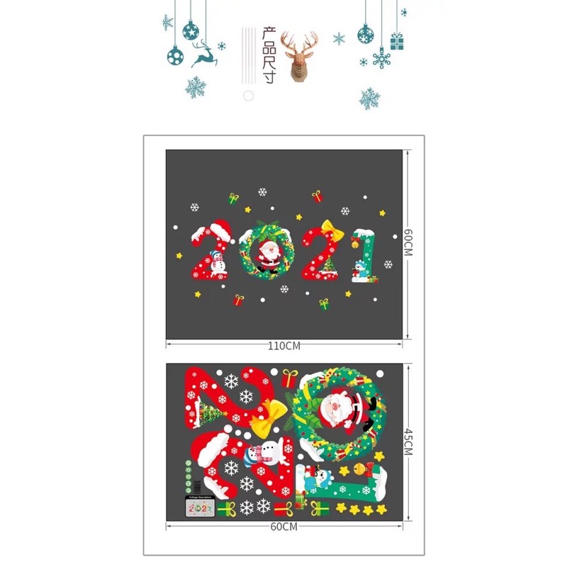 Decal trang trí Noel - Mẫu 2021 phủ tuyết sắc màu 03