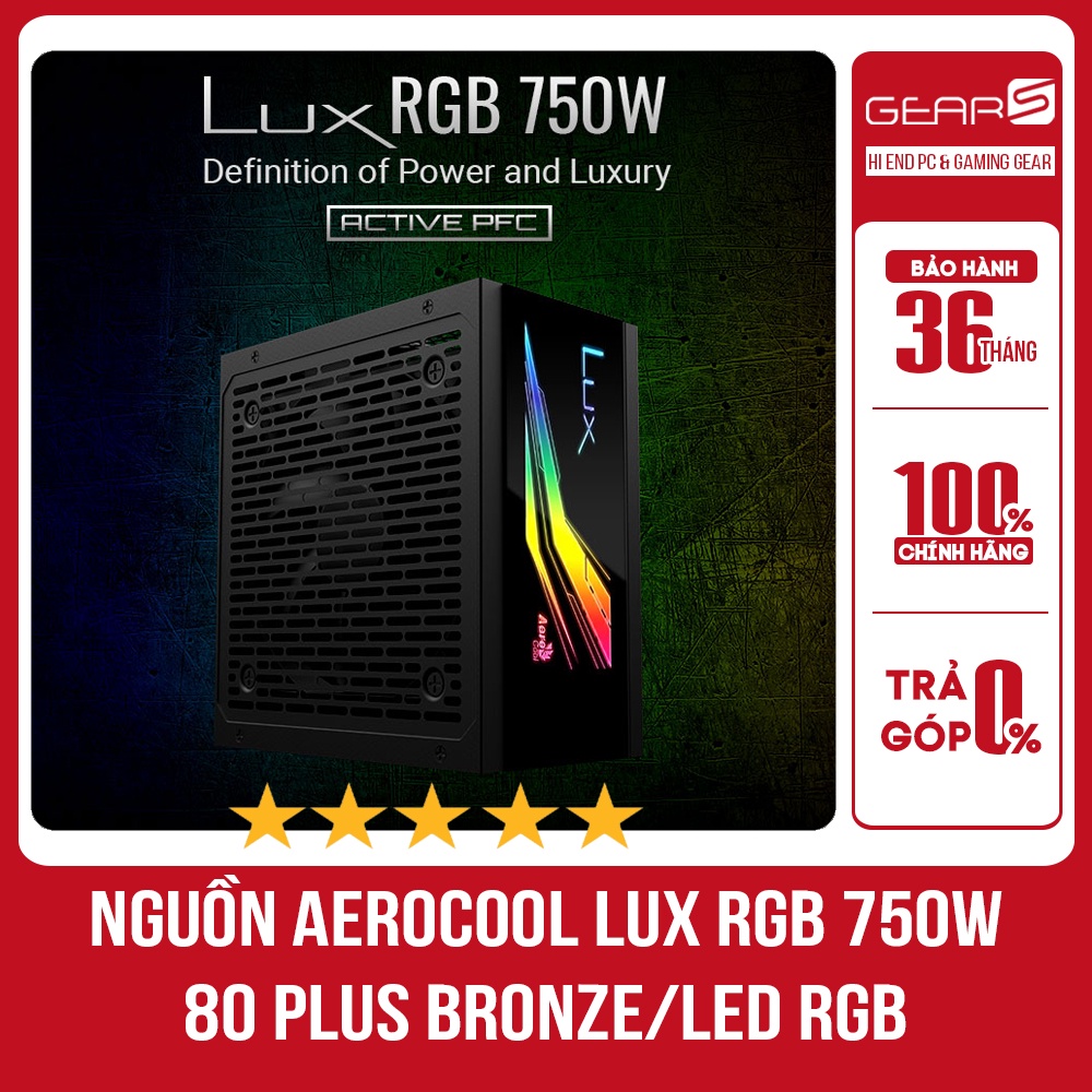 Nguồn Máy Tính Aerocool Lux RGB 750W 80Plus Bronze Chính Hãng BH 36 Tháng