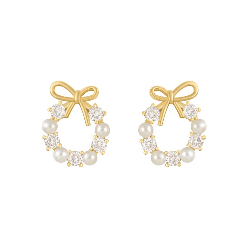 Khuyên tai nơ đính ngọc trai phong cách Hàn quốc