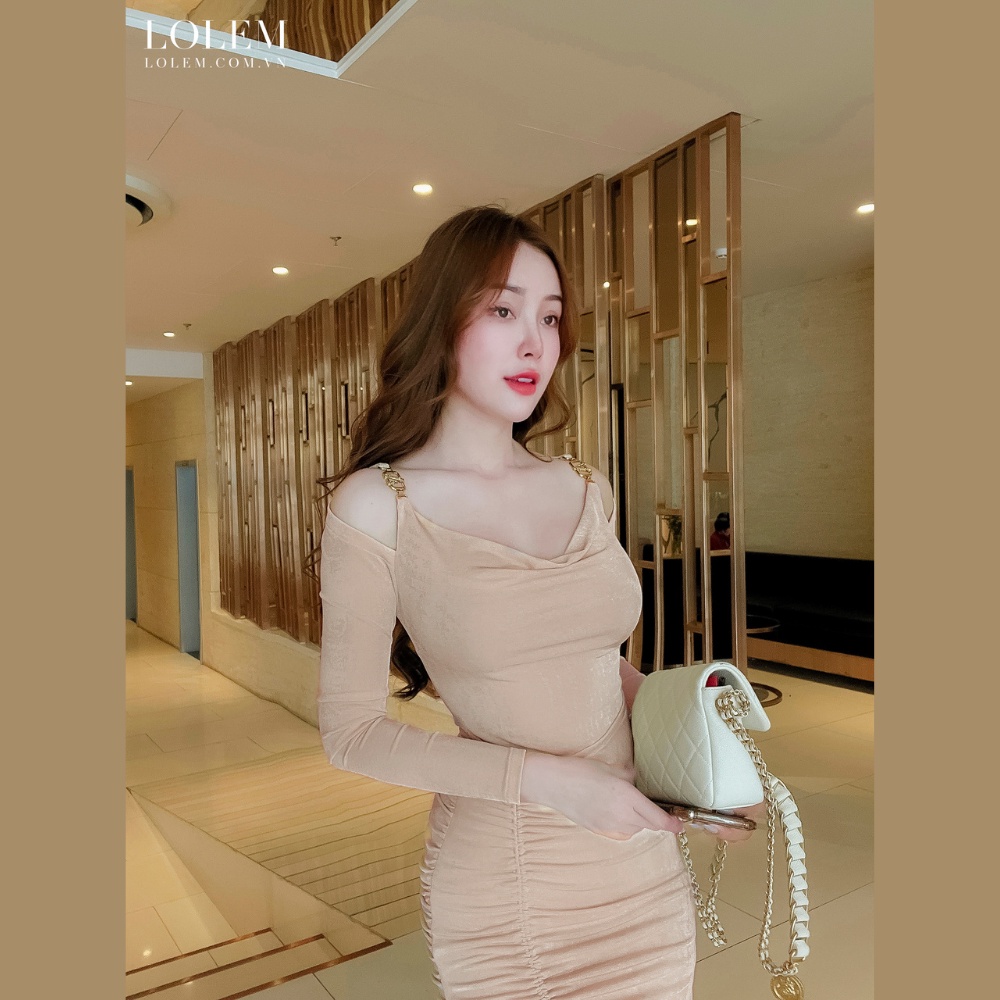 Đầm ôm thun tuyết nhung nhún thân tay dài LOLEM CLOTHING DO182