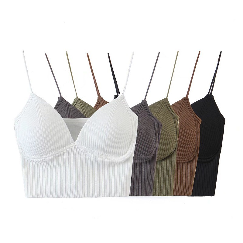Áo Croptop , Áo Bra Nữ 2 Dây Mảnh Cổ V Dáng Lửng Có Đệm Ngực Trend Mới Superbag 325