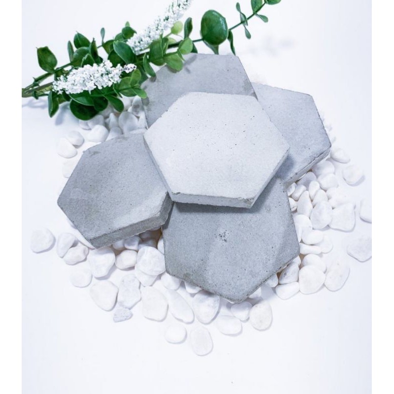 Combo 5 mảnh lục giác xi măng xám làm gạch tự trang trí/đế lót ly đơn giản mộc mạc - 9293store - 9293trangtri
