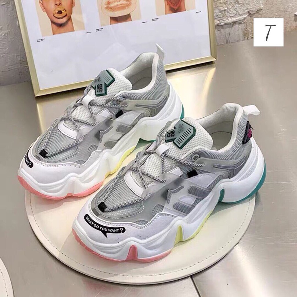 Giày thể thao nữ Ulzzang sneaker nâng độn đế cao 5cm viền rèm lượn sóng màu cam sắc cầu vồng hot trend