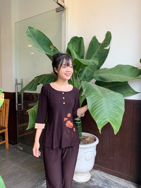 Đồ đi chùa _ thun phối hoa thêu
