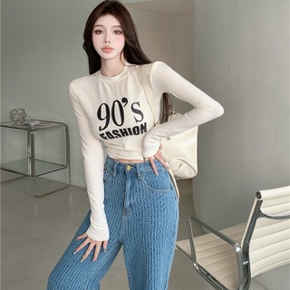 Áo thun tay dài cổ tròn thiết kế khoét vai nữ tính