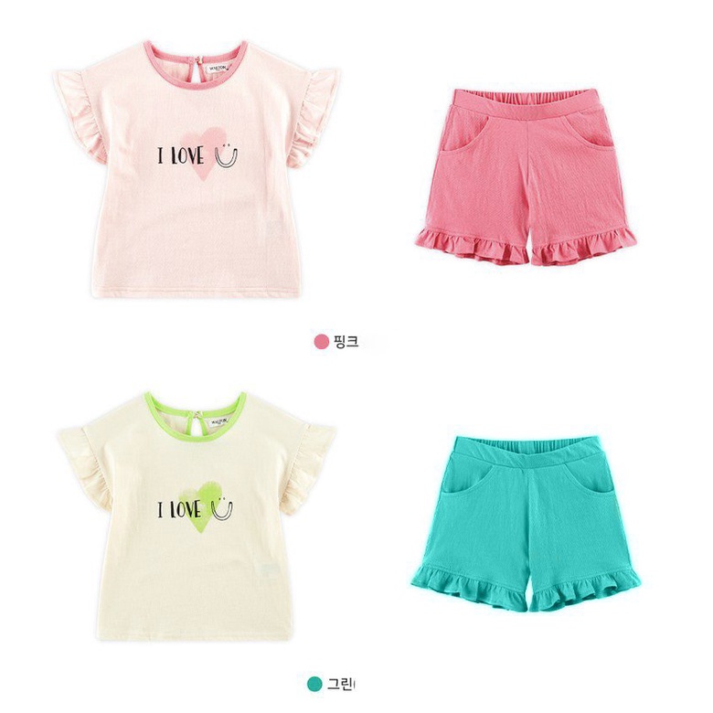 Bộ cotton bé gái xuất Hàn petite chữ love phối bèo