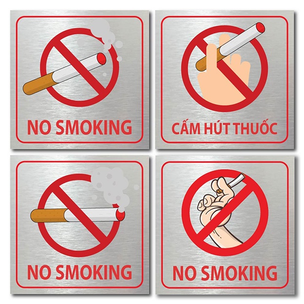Bảng cấm hút thuốc, khu vực hút thuốc, no smoking, khu vực có cắm sạc điện thoại, bảng cấm lửa nhiều mẫu in UV trực tiếp