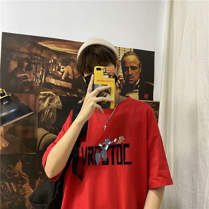 Áo Thun Ngắn Tay Cổ Tròn Dáng Rộng Phong Cách Hip Hop Hàn Quốc Cá Tính Cho Nam