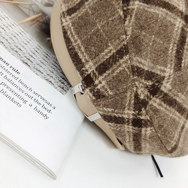 Nón beret Retro Mũ beret len Nam nữ Unisex Giữ ấm sọc caro Thời trang