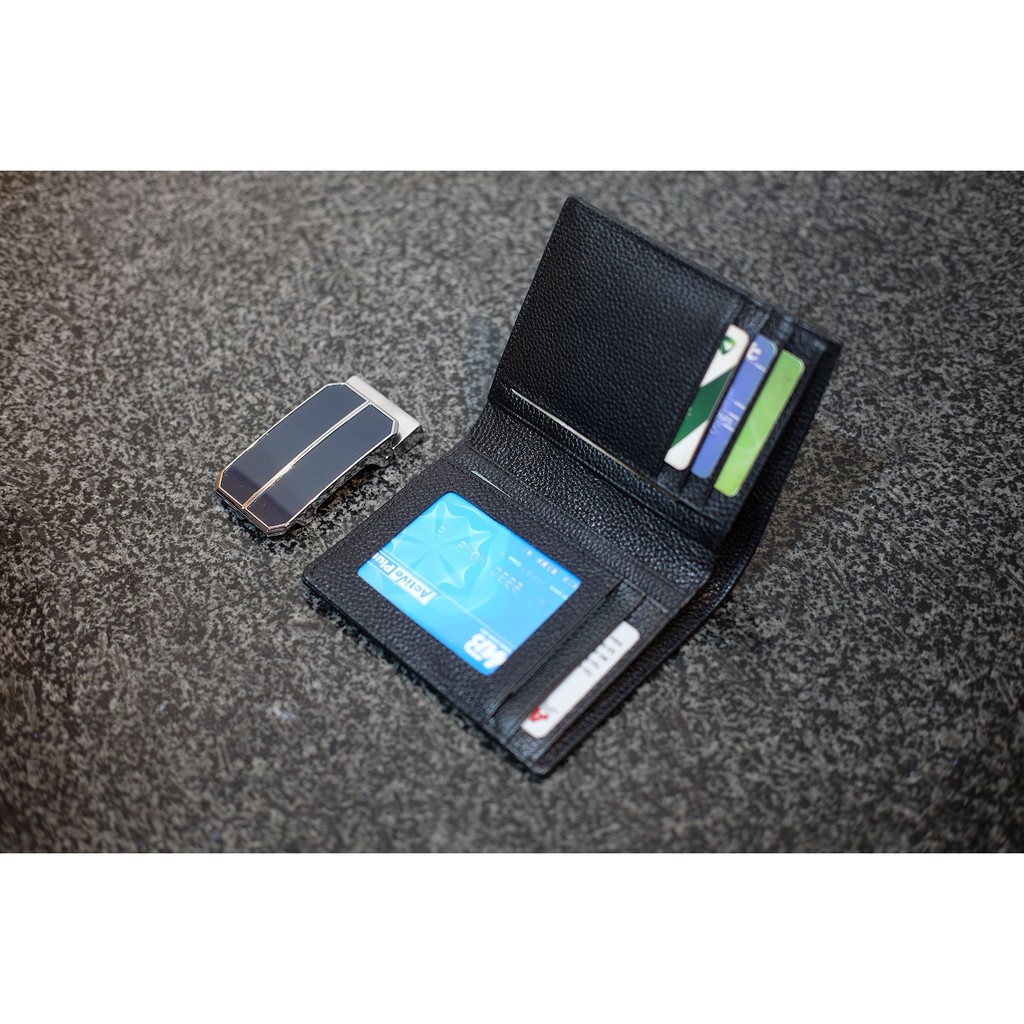 Ví nam LIAM da bò thật dáng ngang màu đen HT79-101