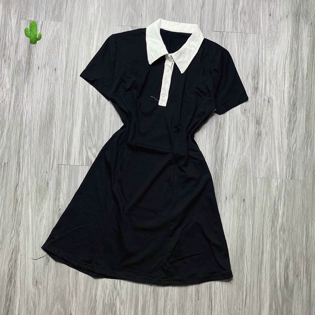 đầm thun tixi xòe nhẹ cổ trụ ngắn tay