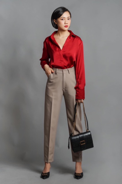 Áo sơmi công sở satin kèm ảnh thật | BigBuy360 - bigbuy360.vn