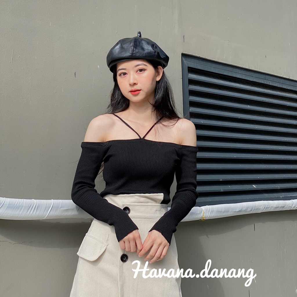 Áo len trễ vai, áo len tăm trễ vai, chất len tăm dày dặn không xù không sệt AE54