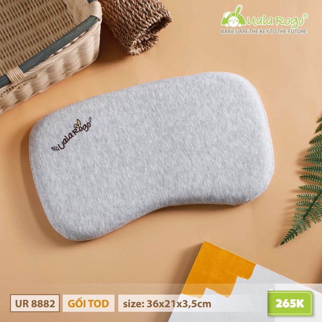 Gối sơ sinh UALA &amp; ROGO TOD  cao su nhớ Memory Foam có lõm chống bẹp đầu