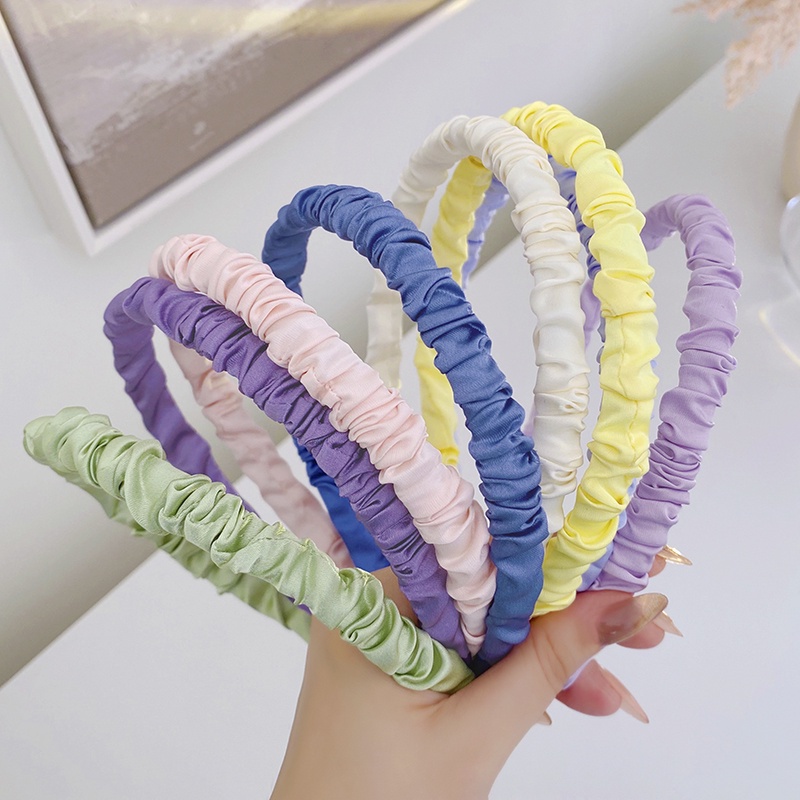 Băng Đô Cài Tóc Xếp Ly Màu Sắc Đơn Giản Phong Cách Hàn Quốc Cho Nữ