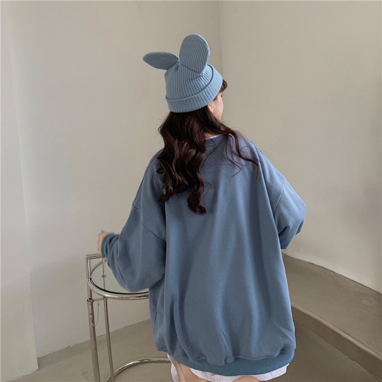 Áo thun nỉ ZHELIHANGFEI tay dài dáng rộng in hình gấu đáng yêu