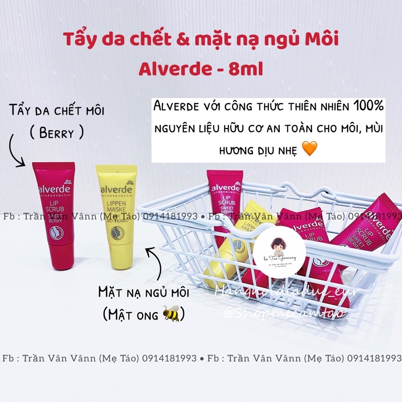 ( Hàng Air ) Tẩy da chết môi Alverde Lip Scrub và mặt nạ ngủ môi Alverde - 8ml