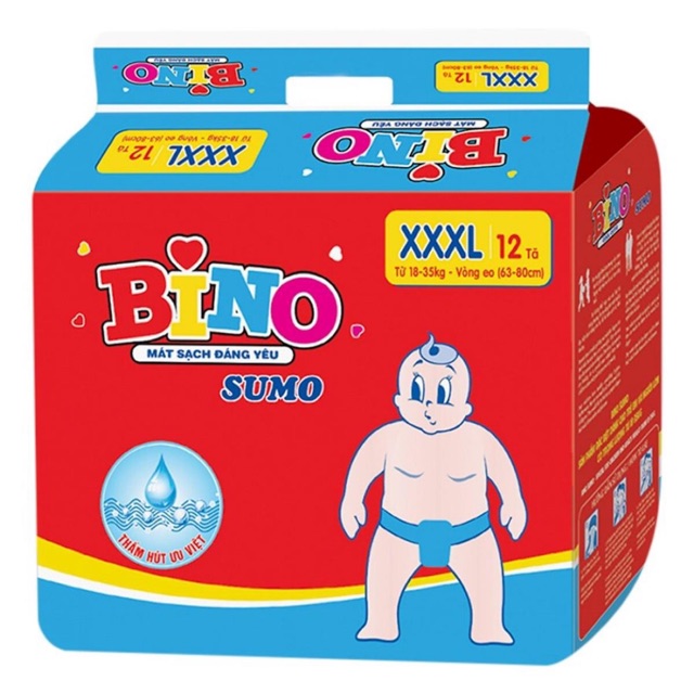 ( Tặng quạt điện thoại) Combo 6 gói tã dán Bino sumo XXXL12