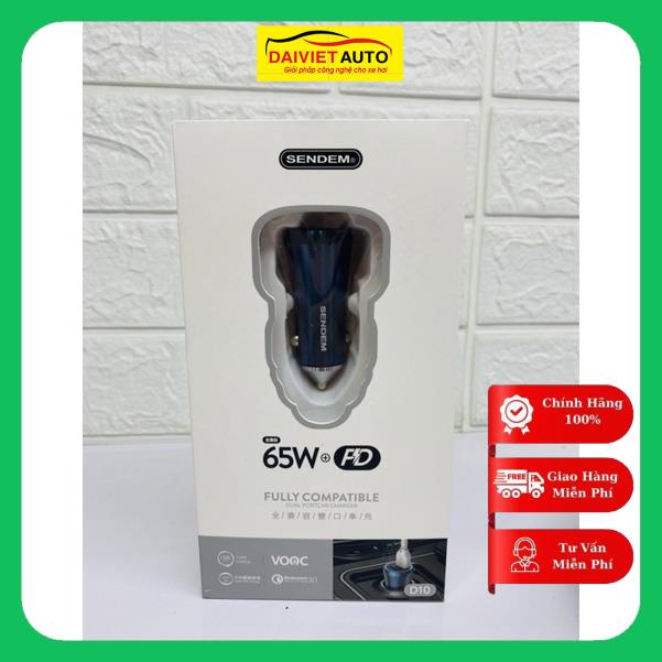 Tẩu sạc nhanh 65W Sendem D10 cho ô tô USB + Type | Đại việt auto