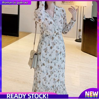 Đầm voan hoa lưng cao dáng chữ A rộng thiết kế mới thời trang mùa xuân theo phong cách hàn quốc cho nữ 2021