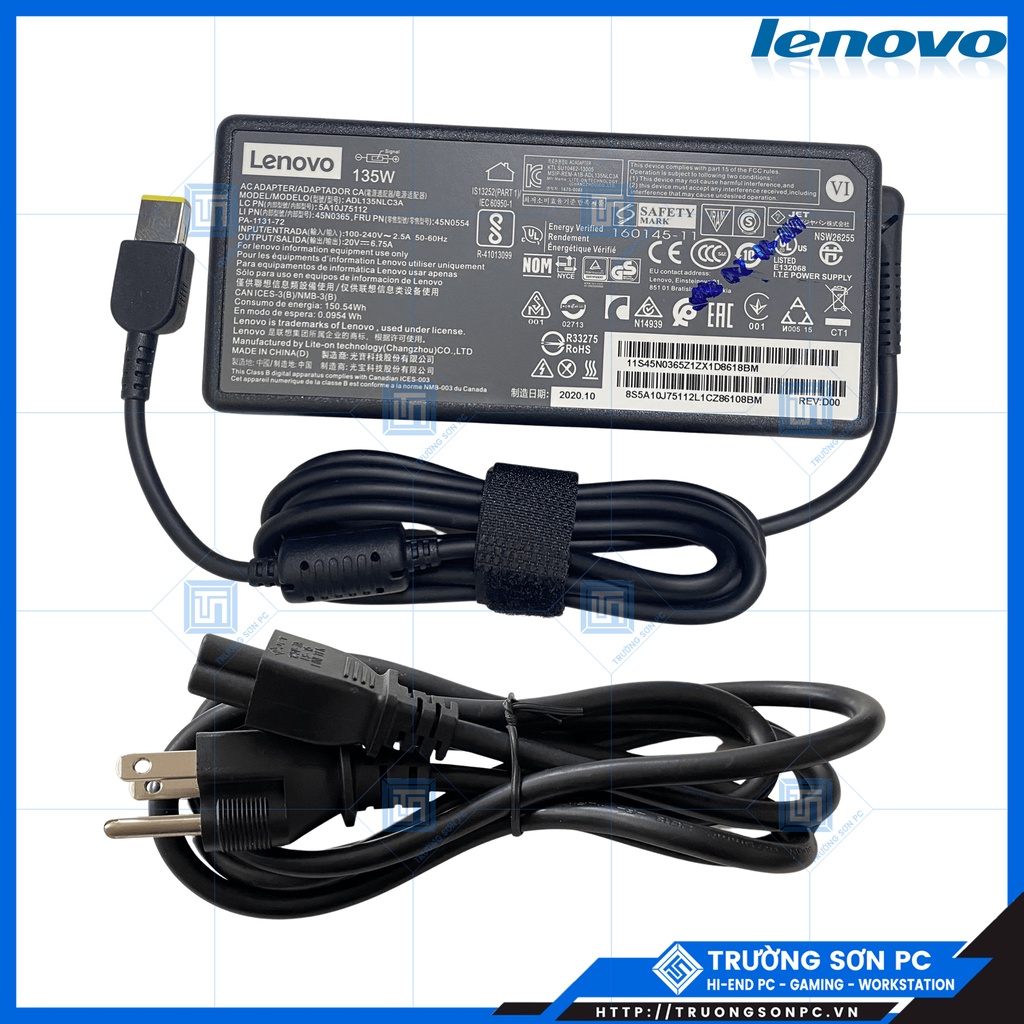 Sạc Laptop LENOVO 20V 6.75A 135W Chân Vuông USB Sạc Zin Cao Cấp | Có Kim Ở Giữa