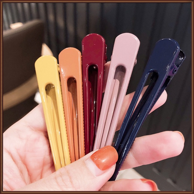 Set 5 Kẹp Tóc Mái Bằng Kim Loại Màu Sắc Trơn Phong Cách Hàn Quốc Cho Nữ