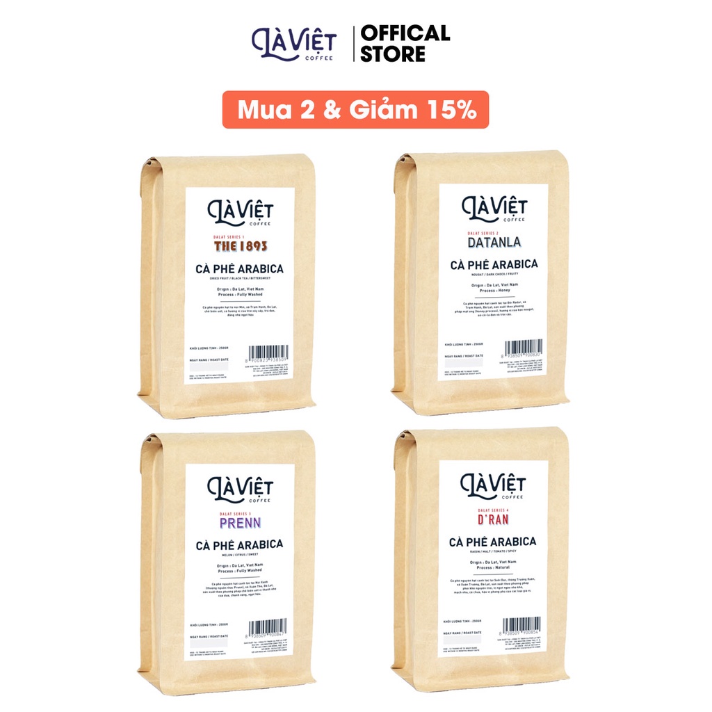 Cà Phê Nguyên Hạt LÀ VIỆT, Chuyên Dụng Pha Thủ Công, Đà Lạt Series 100% Arabica 250gr Vị Thanh Nhẹ