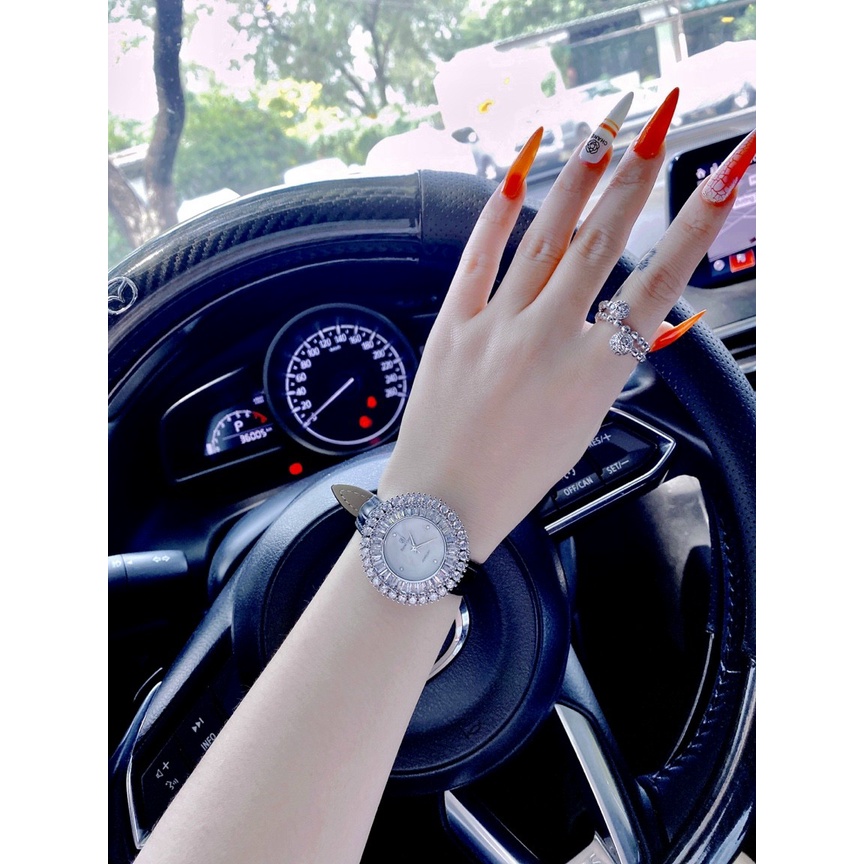 Đồng hồ đeo tay nữ, đồng hồ nữ chính hãng ROYAL CROWN dây da đính kim cương nhân tạo cao cấp, siêu sang chảnh, cực đẹp
