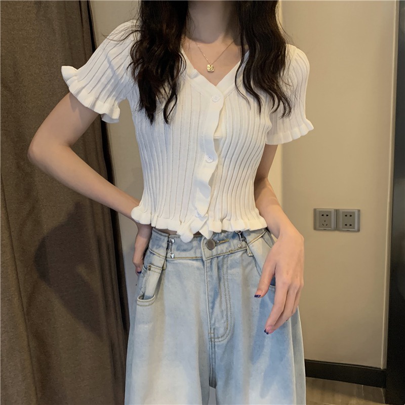 Áo Cardigan Ngắn Tay Cổ Chữ V Xinh Xắn Dành Cho Nữ