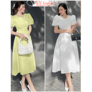 Váy tiểu thư dáng dài tay bồng xòe đầm dự tiệc xinh váy công sở thanh lịch K N Boutique
