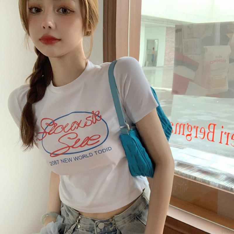 Áo Thun Nữ Ngắn Tay In Chữ Phong Cách Hàn Quốc