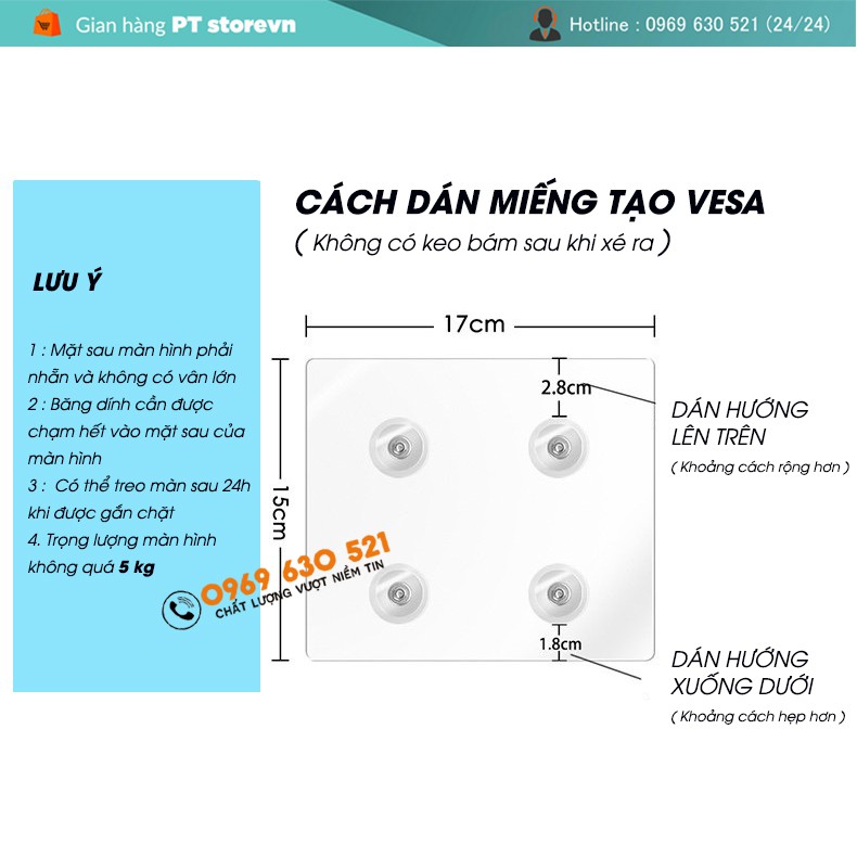 Tấm Dán Siêu Chắc Tạo Ốc VESA - Dùng Cho Màn Hình 17 - 27 Inch Không Có Lỗ Ốc - Lắp Đặt Cùng Giá Treo Màn Hình Máy Tính