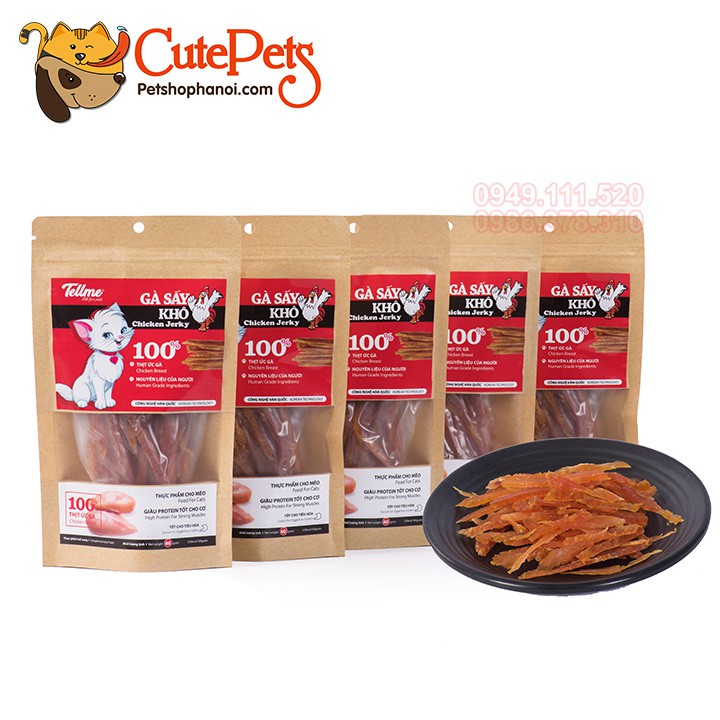 Đồ ăn vặt cho mèo Gà sấy khô Tellme 40g 100% thịt ức gà tươi - Cutepets