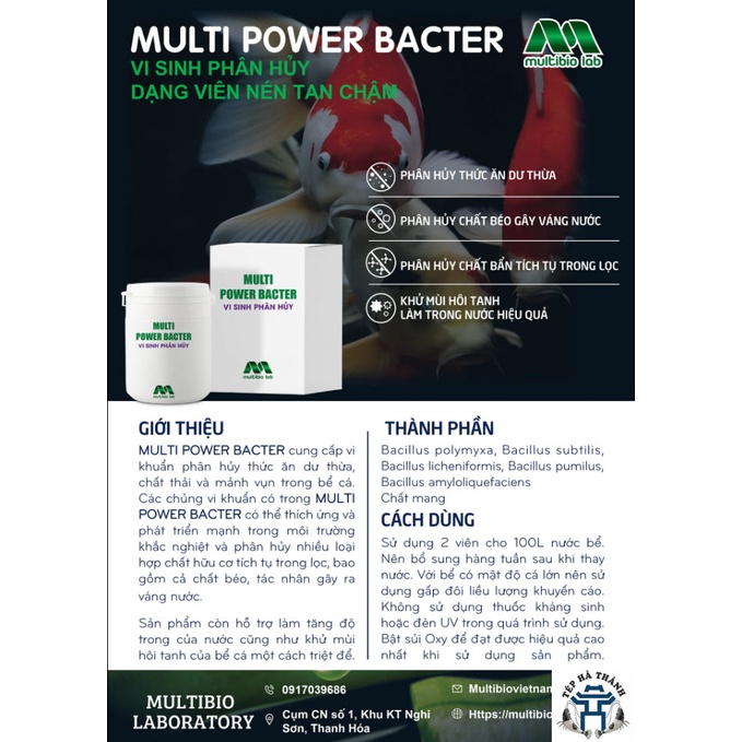 Multi Power Bacter - Vi Sinh Phân Hủy Phân Cá, Mùn Bã Hữu Cơ Cho Bể Cá, Bể Thủy Sinh