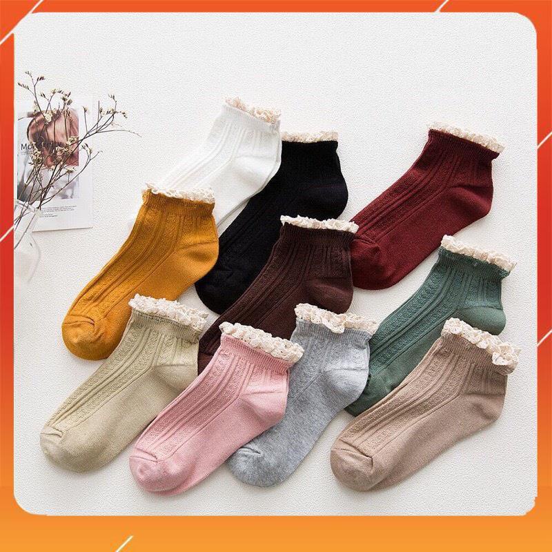 Set 10 đôi tất nữ cotton cổ bèo cao cấp nhiều màu