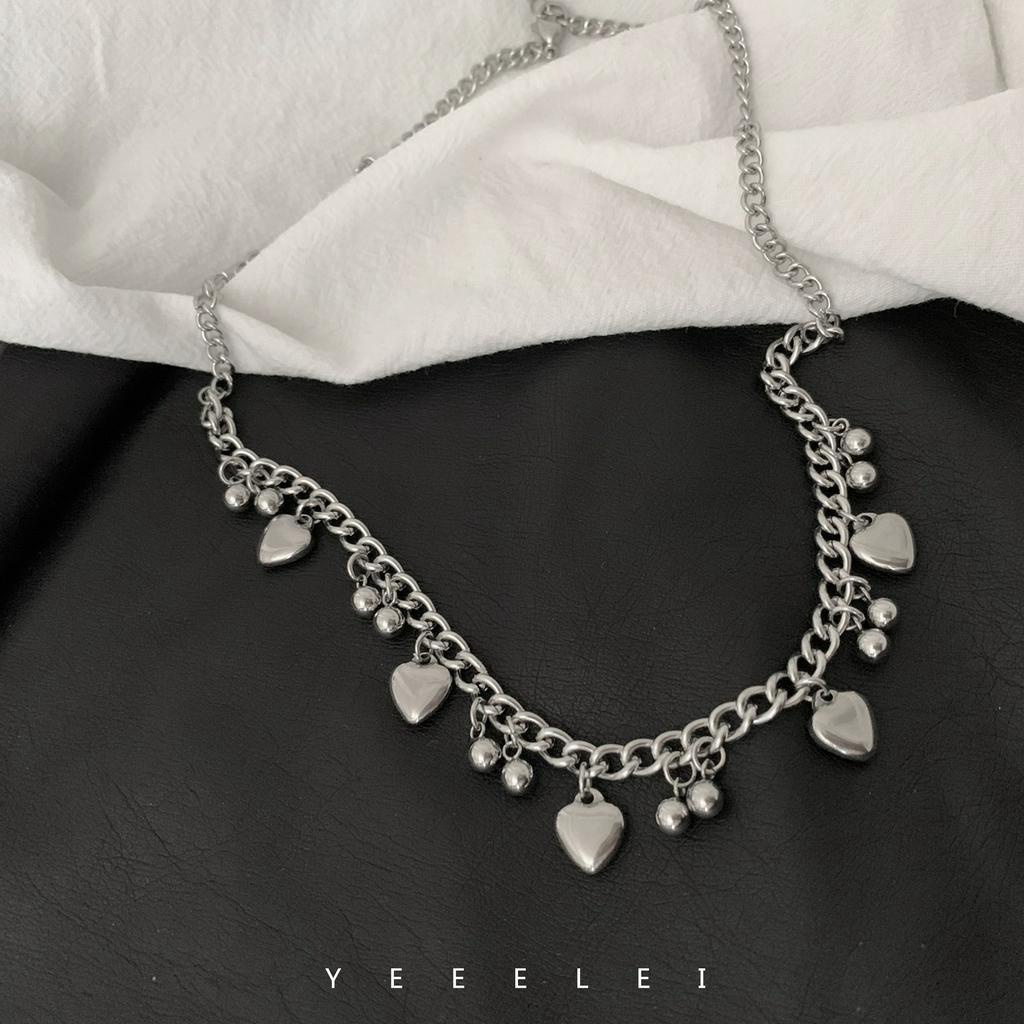 Dây Chuyền Thép Titan Mặt Trái Tim Nhỏ Phong Cách Hip Hop Hàn Quốc 23572