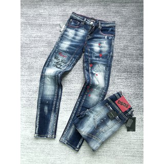 [Free Ship] Quần Bò Nam DSQ Vấy Sơn Nhẹ Chữ Thêu Giữa Quấn Dáng Biker T2201-Quấn Jean 2021
