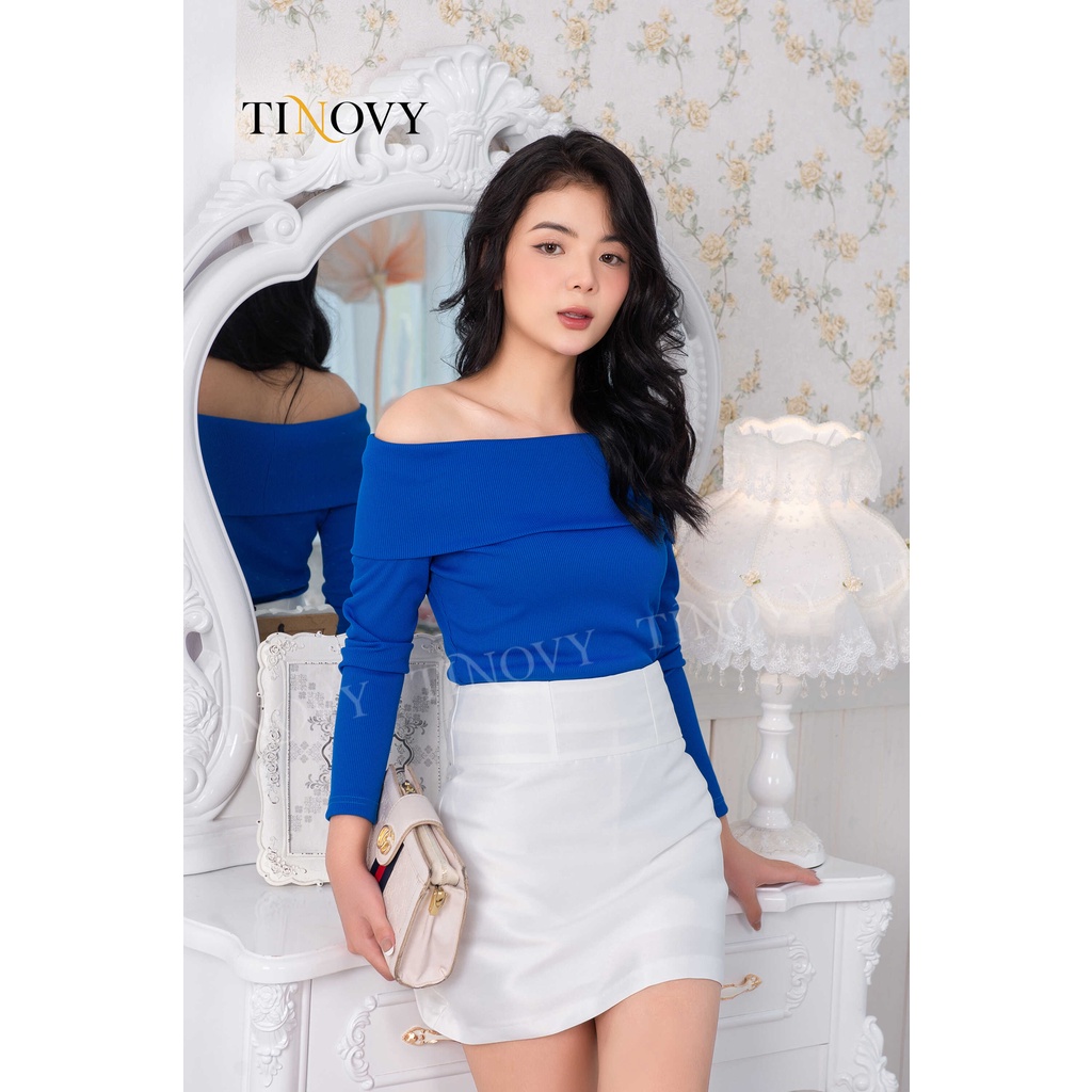 Áo Croptop Tay Dài Cổ Ngang TINOVY A2283