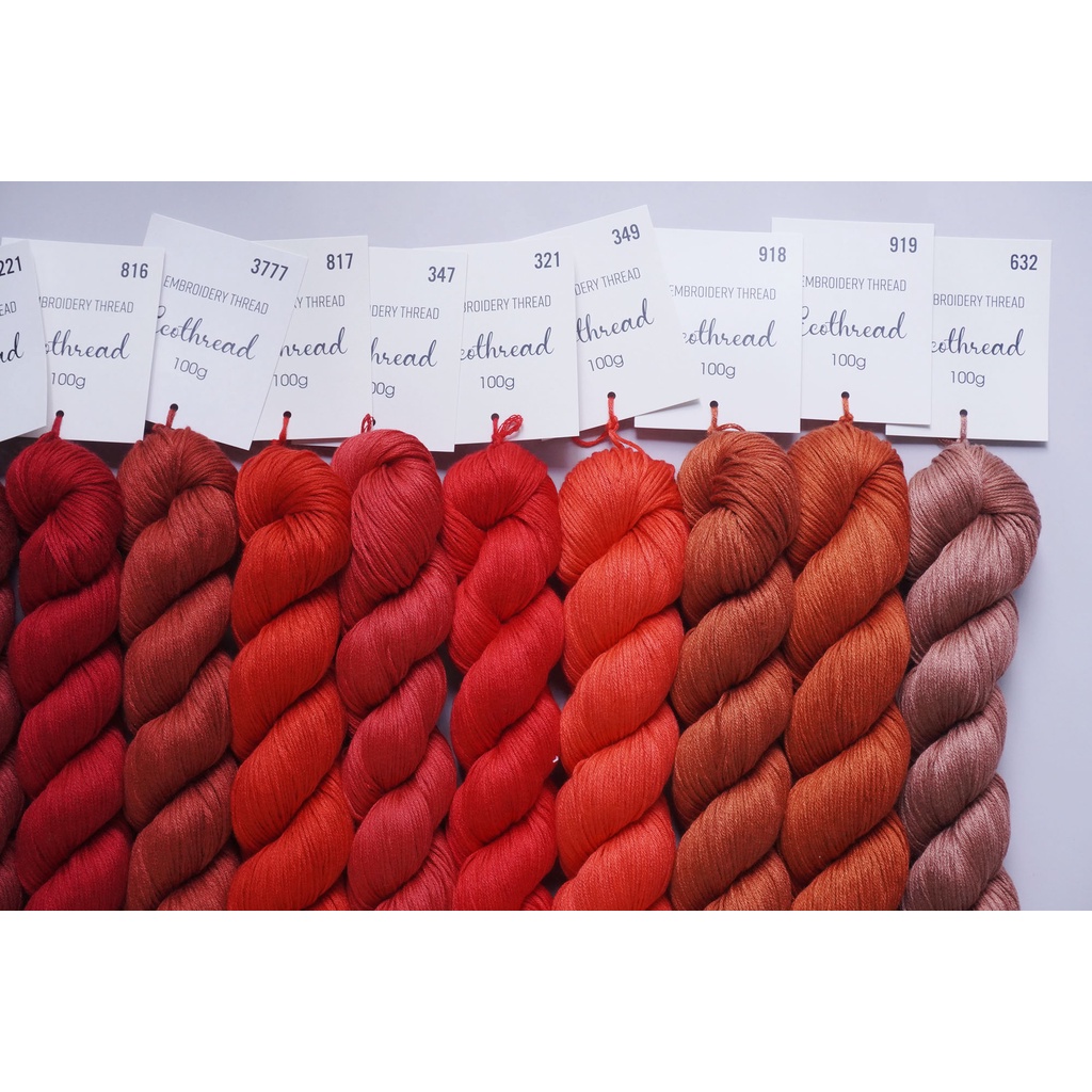 [Bảng 4/6] Chỉ thêu Eco-thread Tiệm tạp hóa nhà May nhuộm sinh học (giá 1 bó 100g) bảng màu hồng đỏ