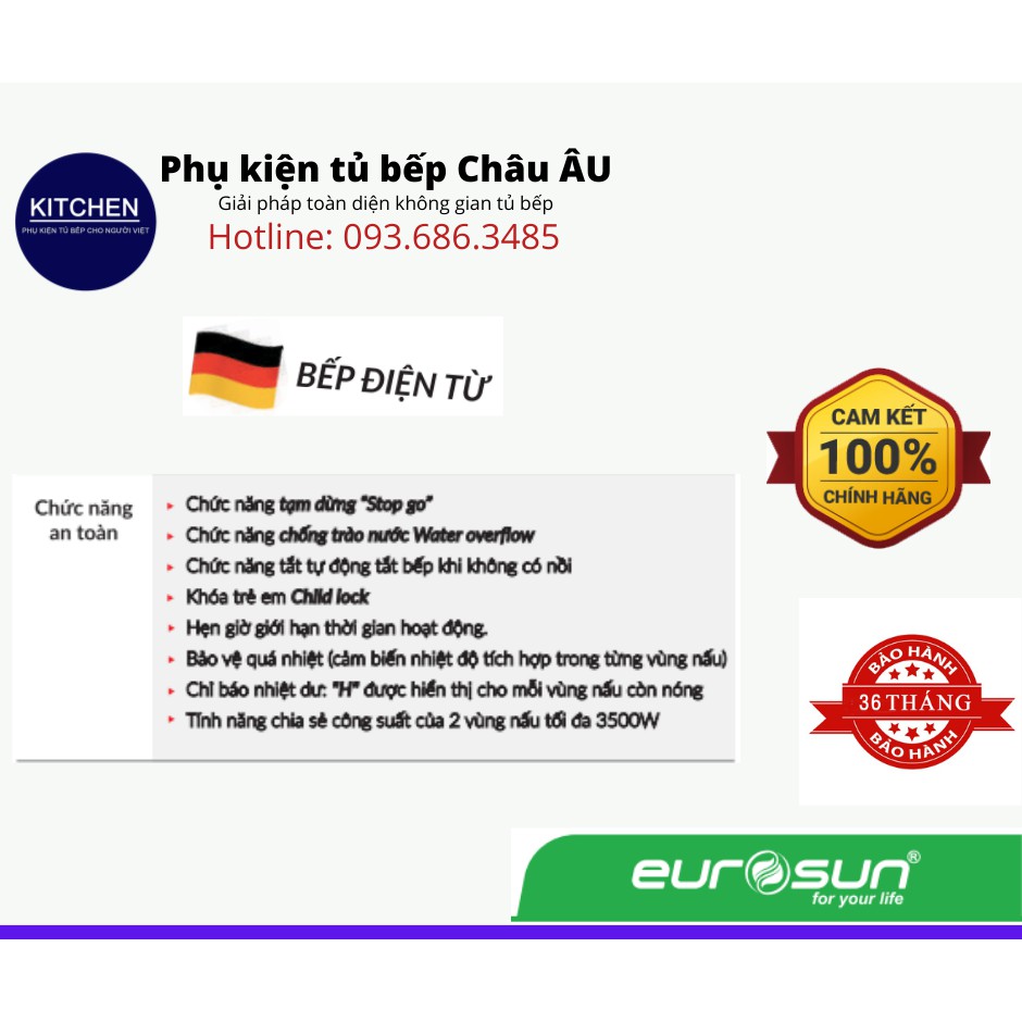 Bếp từ 1 từ - 1 hồng ngoại Eurosun EU-T259MAX chính hãng