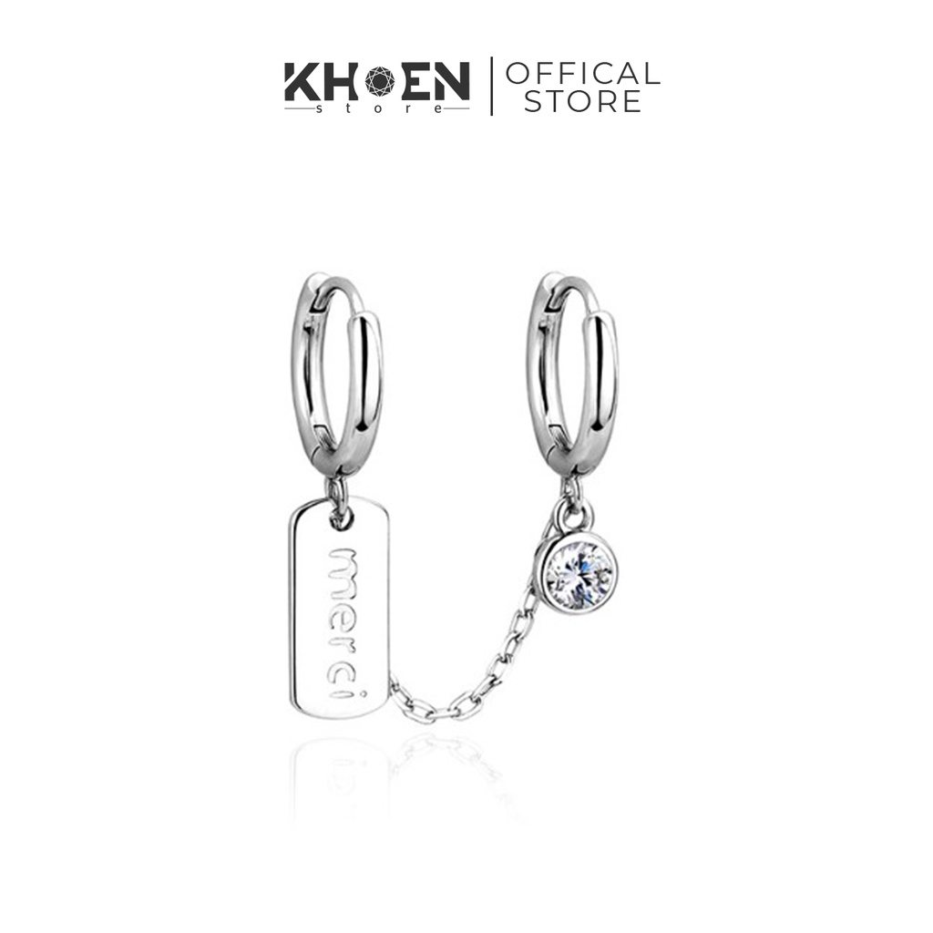 Khuyên tai  Khuyên xích Merci  - xi bạc 925