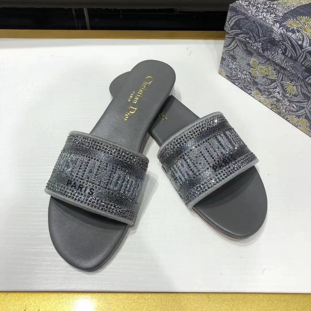 #Xăng đan Cotton Đế Bằng Thêu Họa Tiết Mới Cho Nữ Không Hộp