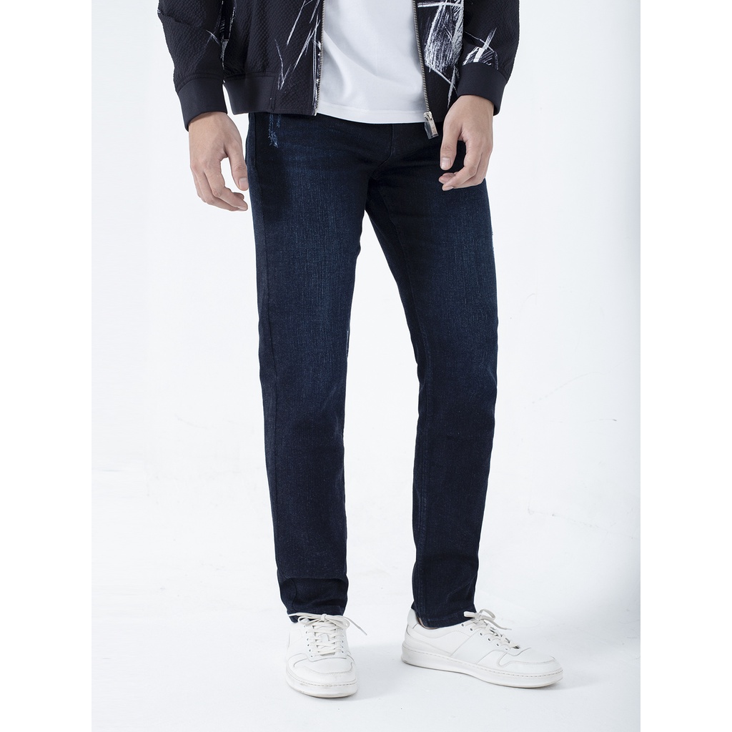 Quần jean nam cao cấp hàng hiệu ARISTINO AJN01501 dáng slim fit ôm nhẹ vải bò denim cotton đàn hồi màu xanh chàm đậm