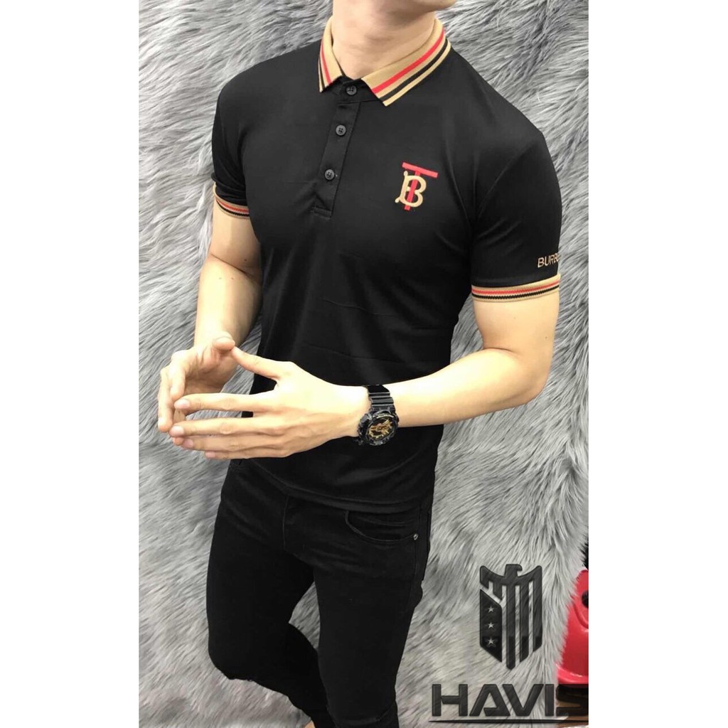 Áo thun nam có cổ Quảng Châu phối hoạ tiết thêu AHQ140